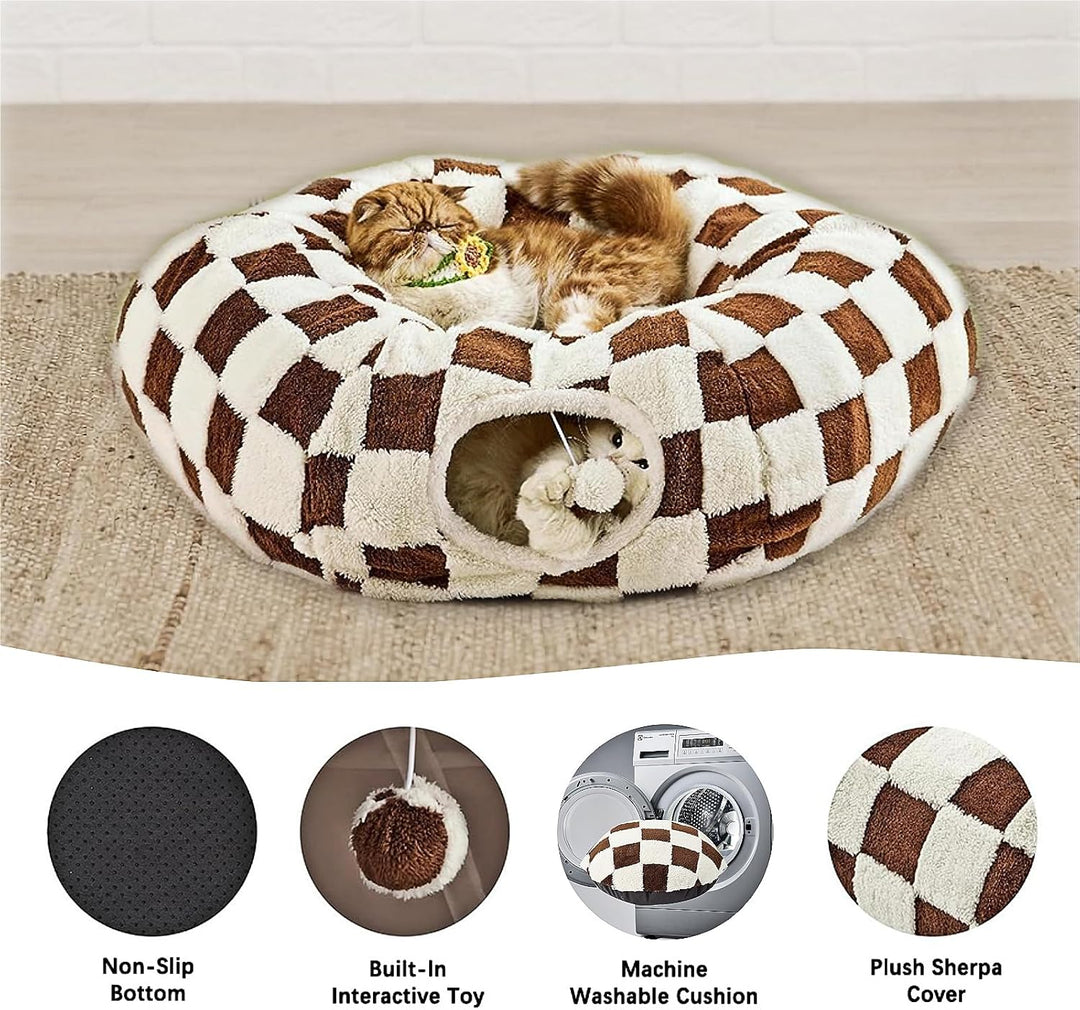 Detailed view of the Christmas Tree skirt base, acting as a comfortable bed for cats under the tunnel