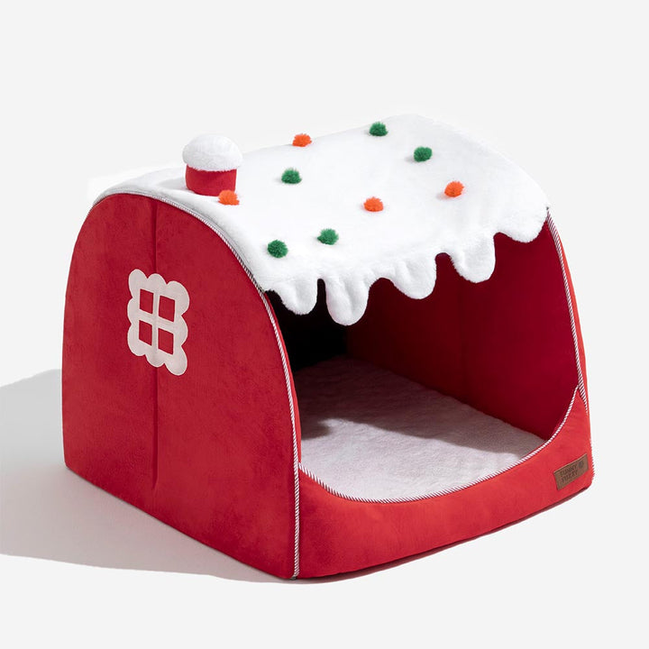 Festive snow house shaped orthopedic dog bed, a warm and inviting spot for your pet