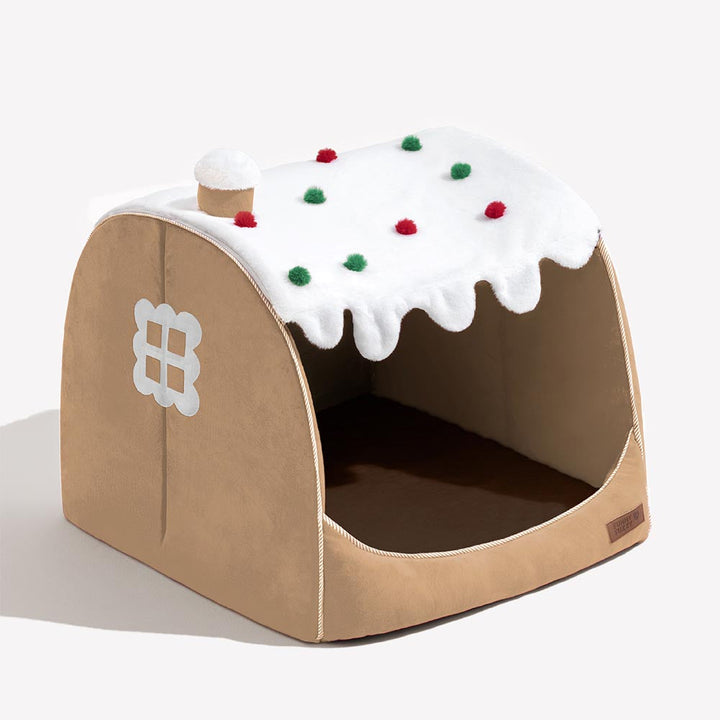 Christmas decor themed orthopedic dog bed, snow house design for ultimate pet comfort