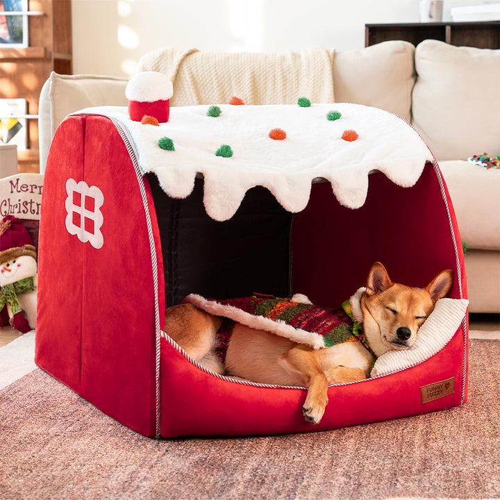 Orthopedic dog bed resembling a Christmas snow house, ultimate comfort for pets