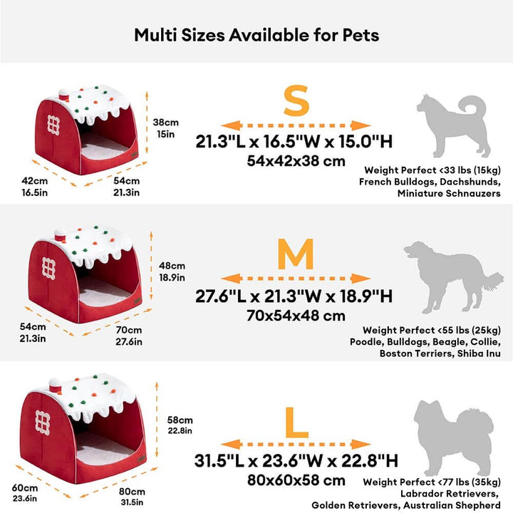 Luxury pet bed: orthopedic snow house design, adds festive cheer and superior support