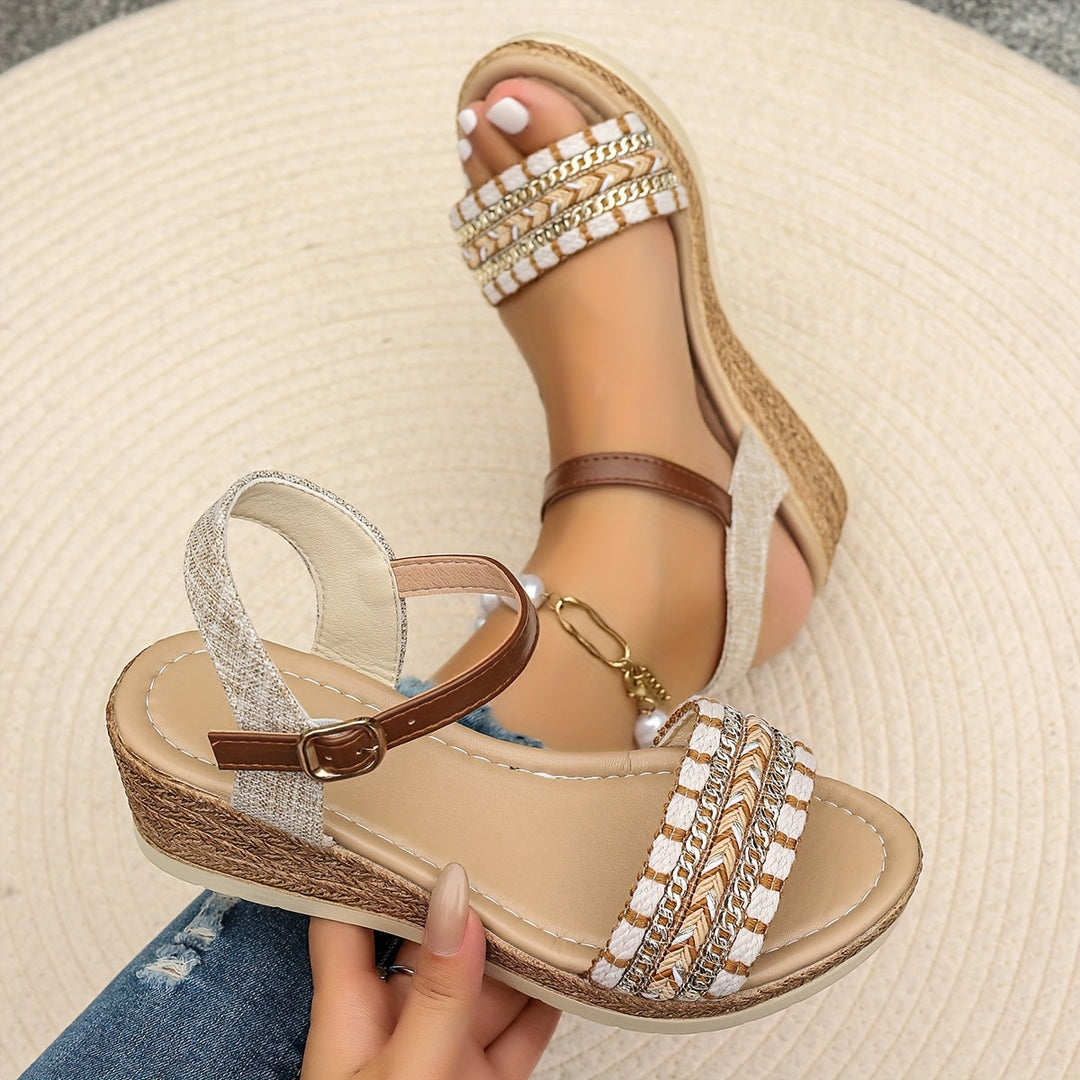 Everyday wear women's platform wedge sandals. Cushioned for supreme comfort, with stylish cross straps.