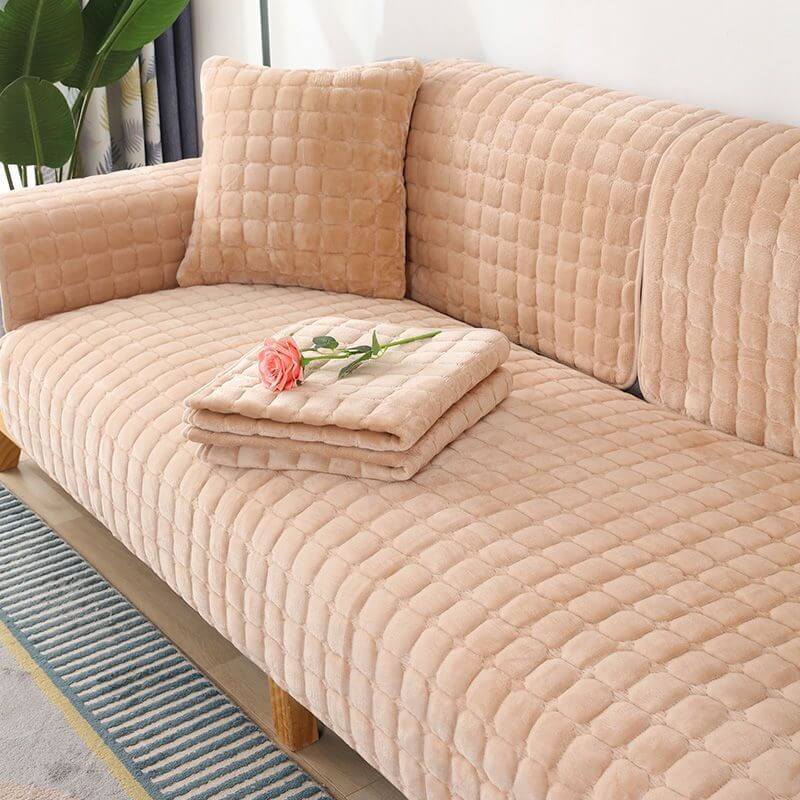 Gray flannel sofa cover, non-slip quilted, provides scratch resistance for pet owners