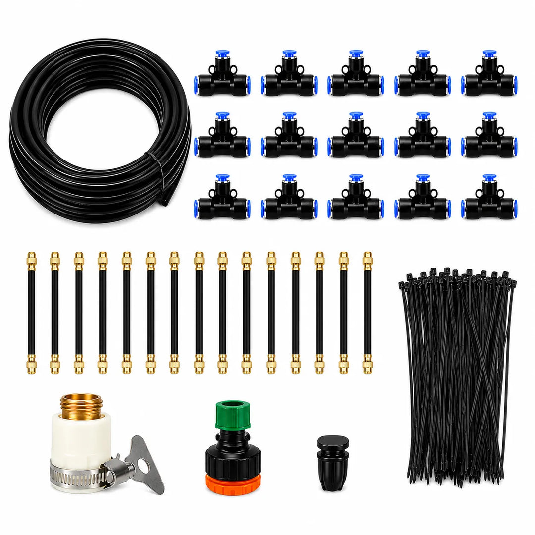 Flexible garden misting lines for custom plant hydration, suitable for various garden layouts.
