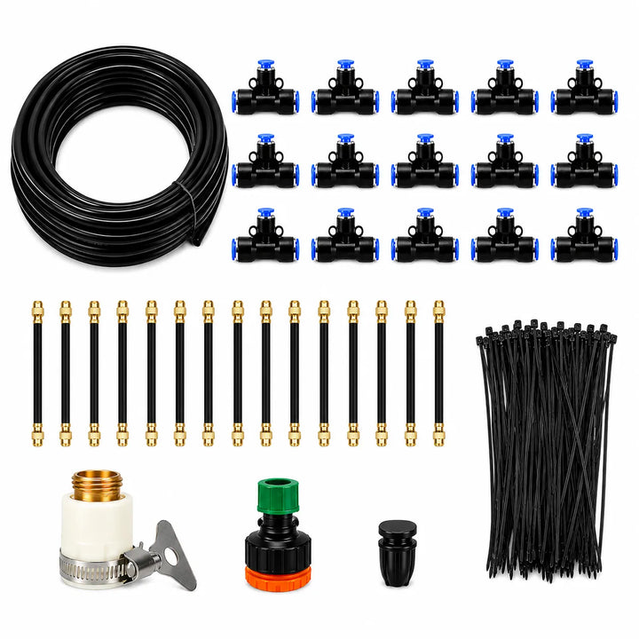 Flexible garden misting lines for custom plant hydration, suitable for various garden layouts.