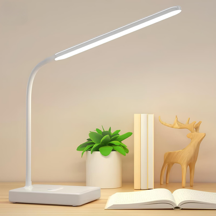 Modern LED task lighting lamp, flexible and adjustable for reading or work, powered by USB or plug.