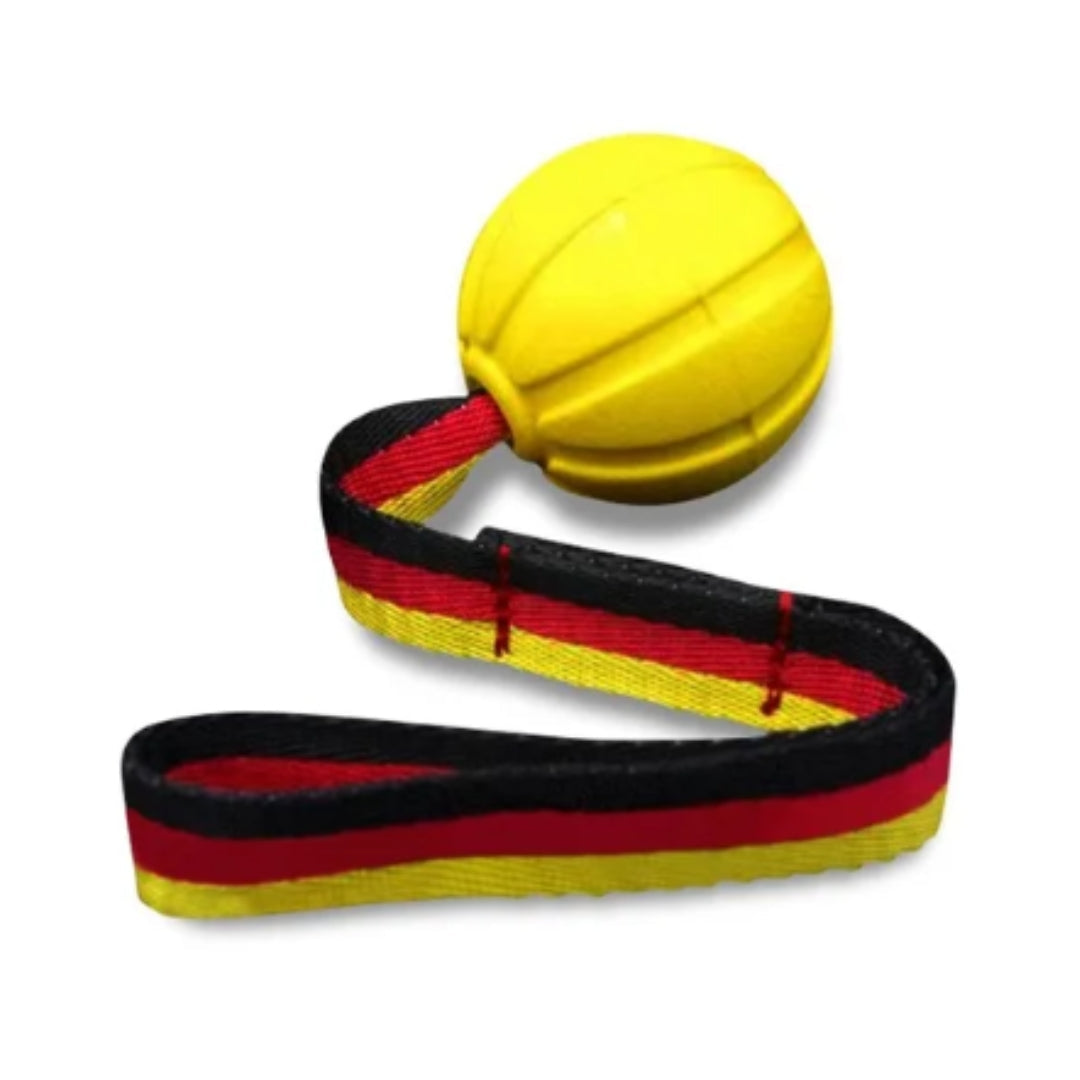 Unisex outdoor floating foam dog toy ball with rope, designed for engaging fetch sessions