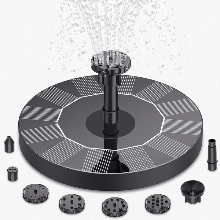 Solar powered floating fountain adding garden decor & ambiance with various spray patterns for pond.