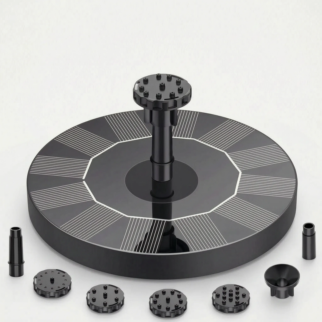 Sustainable solar powered floating fountain, an energy-efficient water feature for garden & pond.
