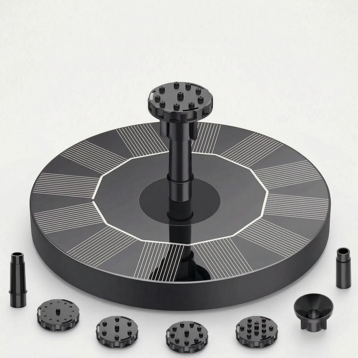 Sustainable solar powered floating fountain, an energy-efficient water feature for garden & pond.