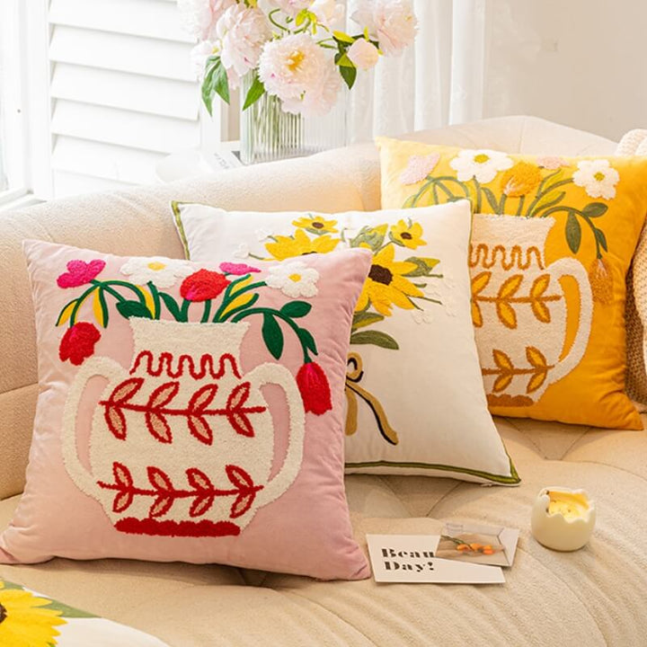 Soft polyester Floral Bouquet Throw Pillow, elegant living room decor with flower design