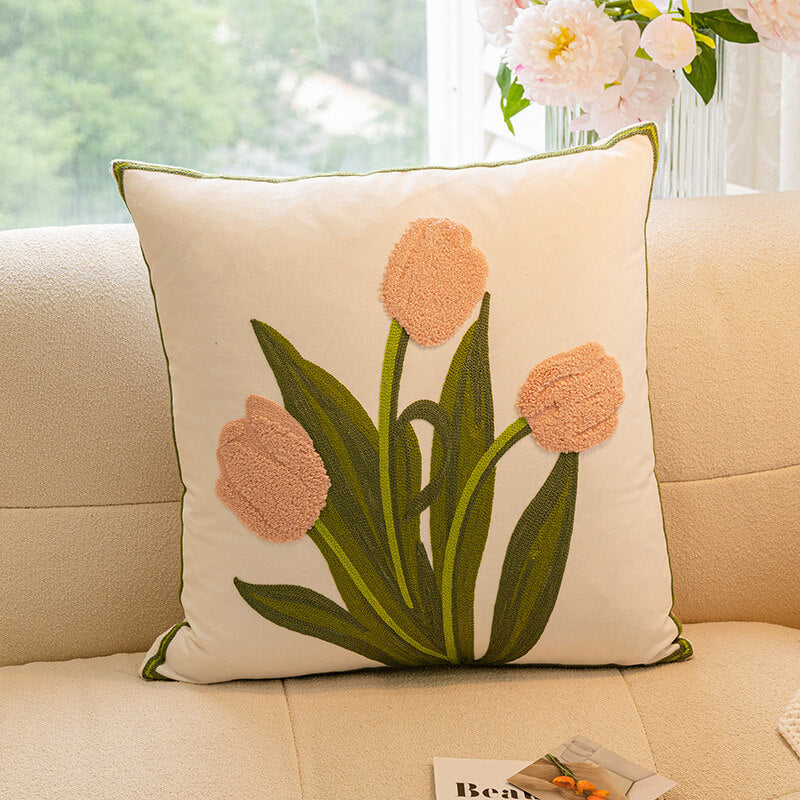 Close-up of a Floral Bouquet Decorative Pillow, showing intricate flower details and texture
