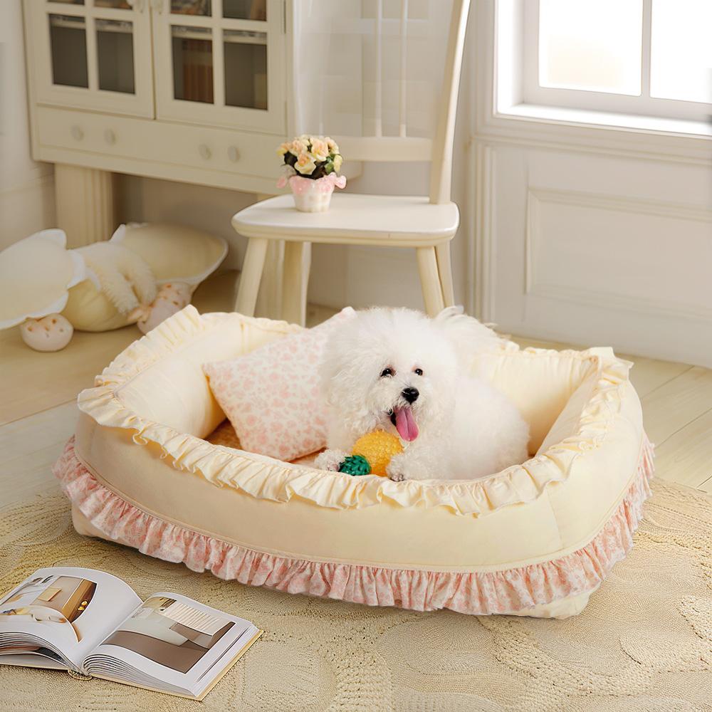 Floral orthopedic dog bed, calming pet comfort, washable cover