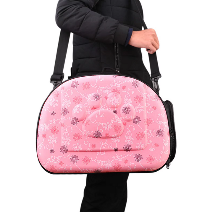 Floral pattern soft pet travel carrier bag for small dogs, ideal for car journeys