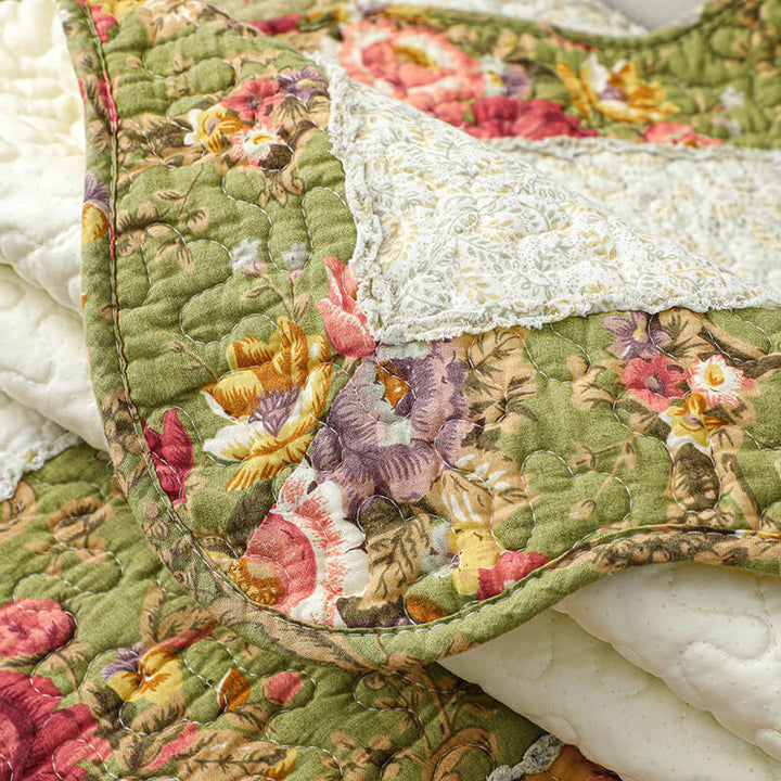 Floral and plaid design cotton blend sofa cover, interior decor accent