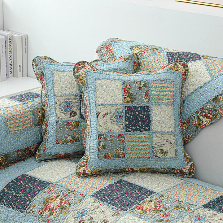 Pet-friendly floral plaid sofa cover showcasing detailed pattern & fabric