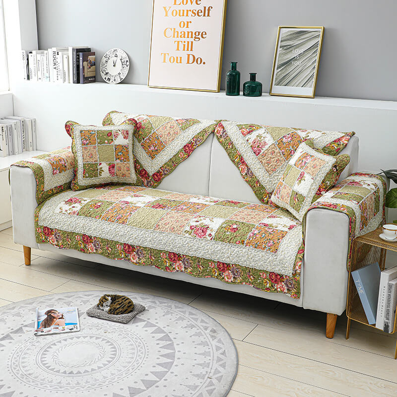 Home decor upgrade: vibrant floral plaid cotton blend sofa cover