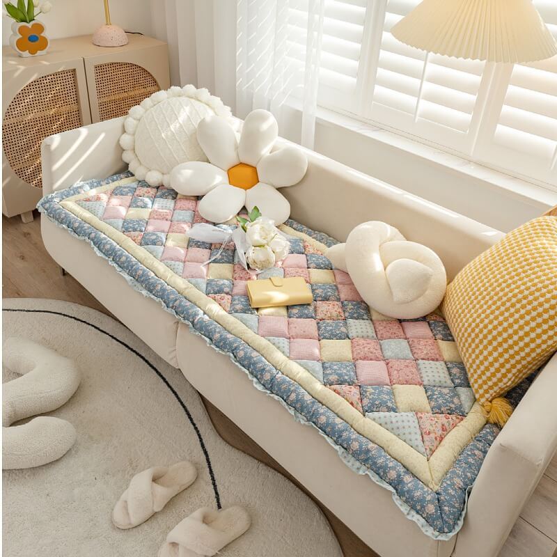 Stylish floral pure cotton pet protector for sofas, combining functionality with home decor.