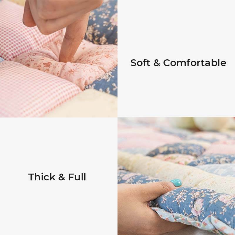 Close-up of a floral pure cotton sofa cover fabric, highlighting the pet-friendly material.