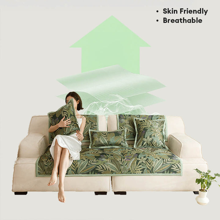 Modern floral sofa protector, cooling fabric, non-slip, sectional friendly, home decor