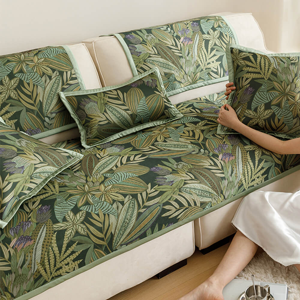 Vibrant floral couch cover with cooling technology, non-slip, machine washable