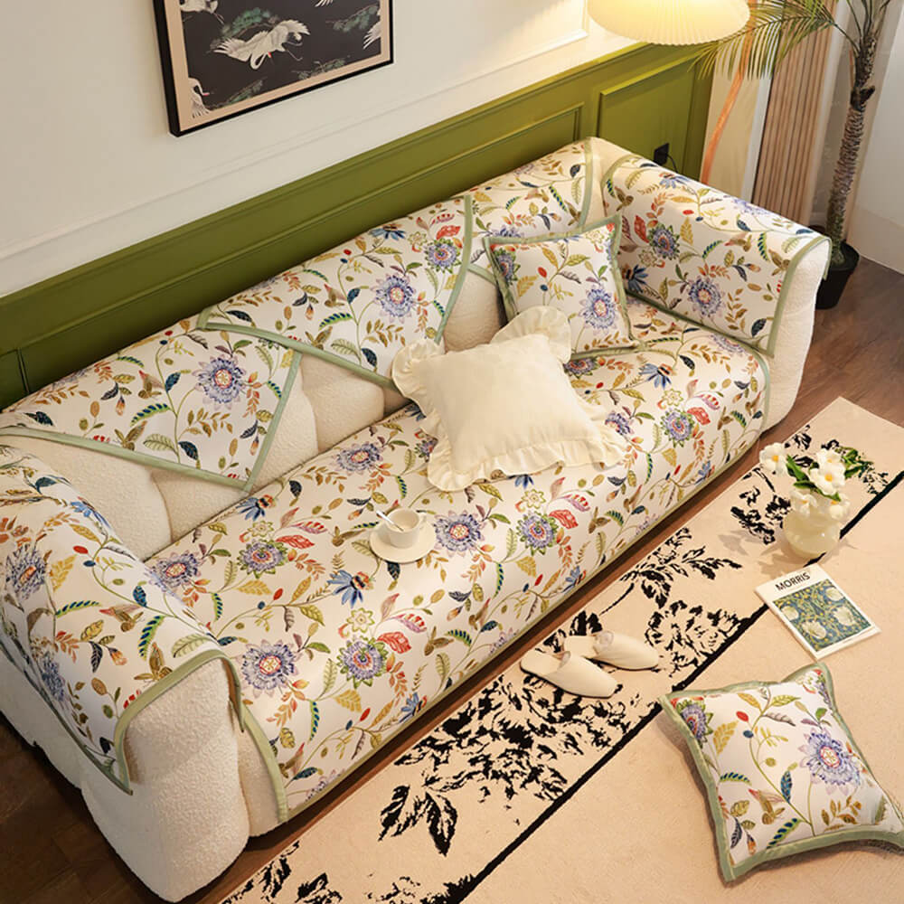 All-season floral couch protector with cooling fabric and non-slip backing, home decor