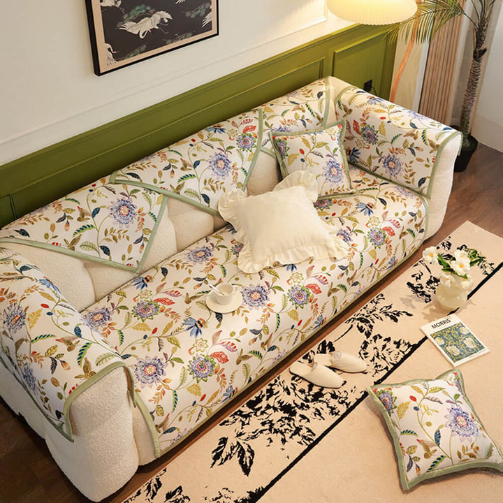 All-season floral couch protector with cooling fabric and non-slip backing, home decor