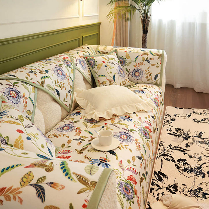 Stylish floral print sofa cover, all-season cooling fabric, protects upholstery