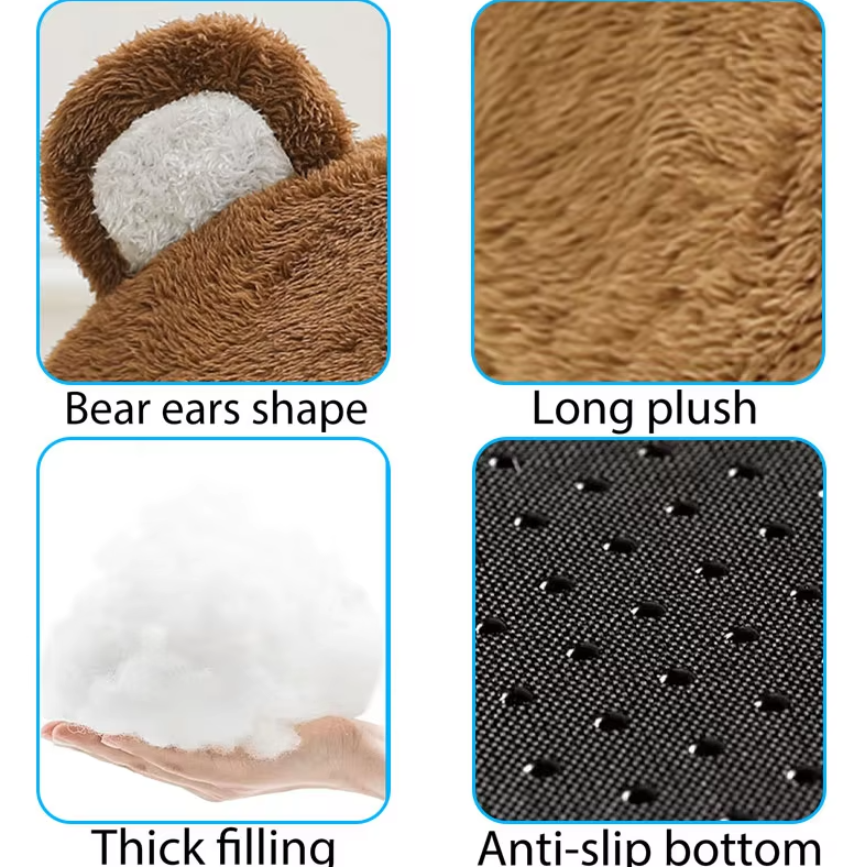 Soft cat bed in bear shape, fluffy interior, non-slip base for pet comfort