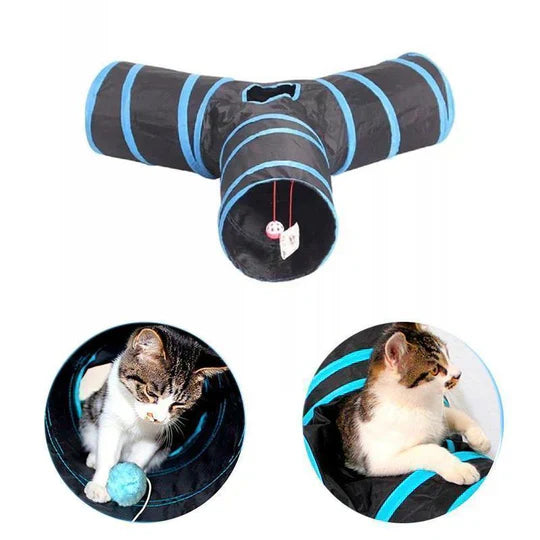 Interactive cat toy: 3-way pet tunnel with peephole for small animals