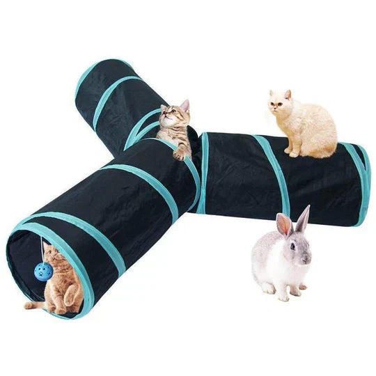 Durable, foldable 3-way pet tunnel, perfect for cat and small dog play