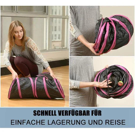 Compact and foldable 3-way pet tunnel, ideal as a cat or small animal toy