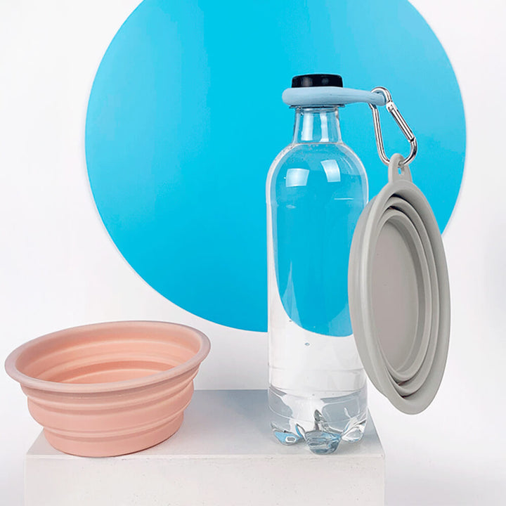 Unisex grey silicone collapsible pet bowl, a must-have for active dog and cat owners.