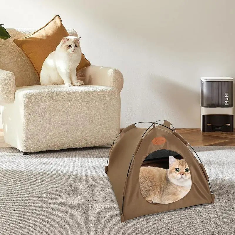 Cat house with waterproof base, dark gray portable pet tent, suitable for outdoor use, durable