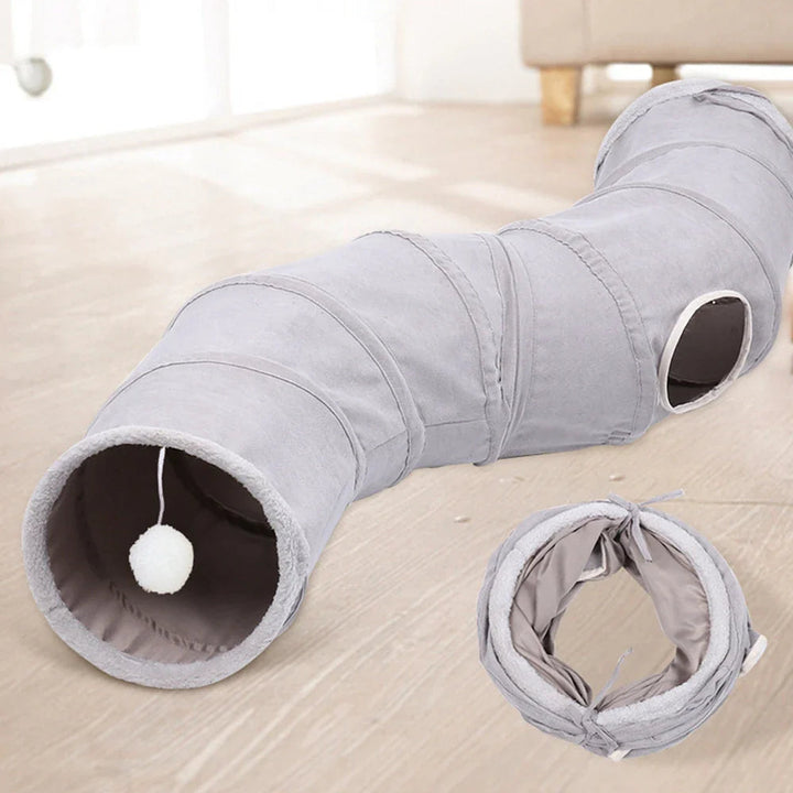 Crinkle cat tunnel with jingle bell, a collapsible pet play tube for curious felines and active kittens