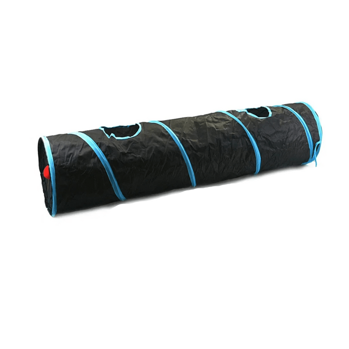 Foldable cat tunnel for indoor play, vibrant blue, collapsible, with peek-a-boo hole, for feline fun