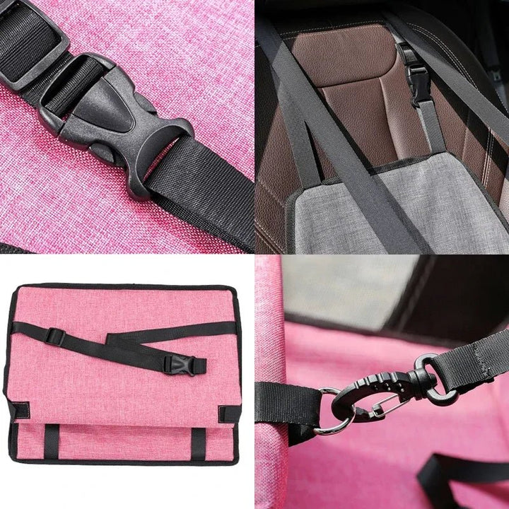 Breathable mesh dog car seat with a safety belt, perfect for pet travel and car crates
