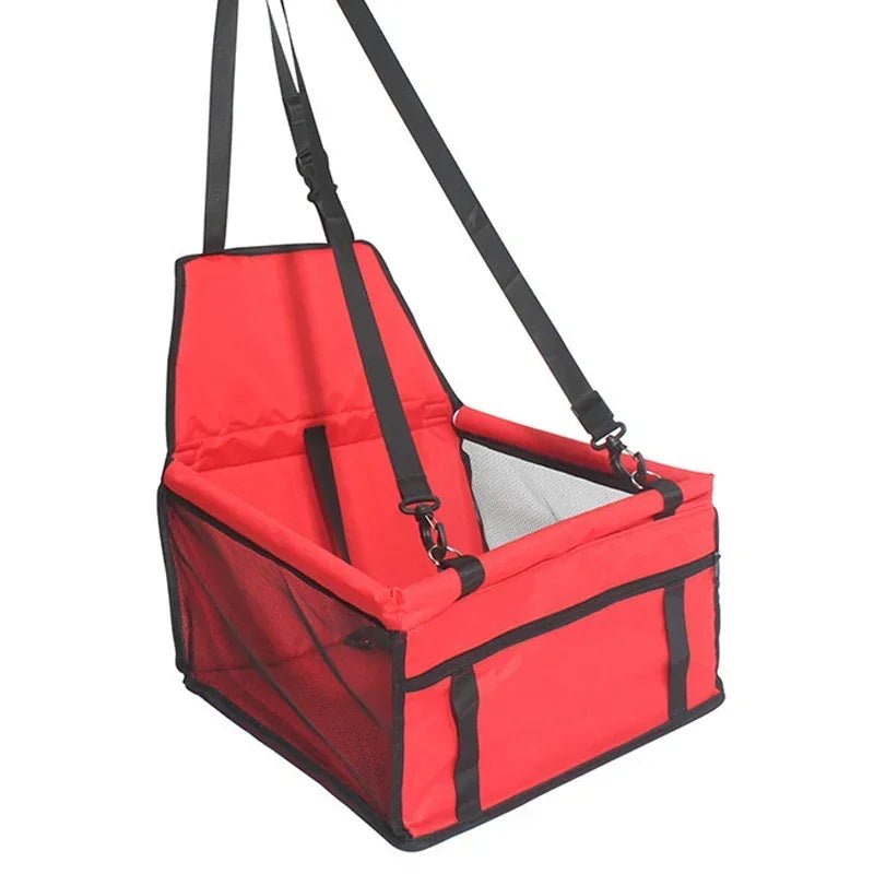 Portable dog booster seat for cars, featuring a safety belt and designed for small dogs
