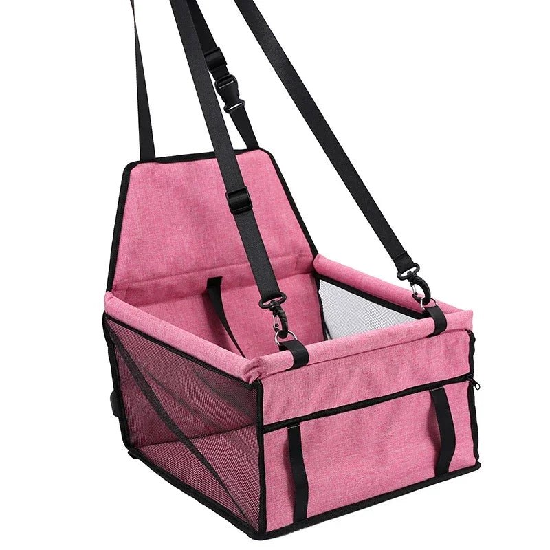 Dog car carrier crate with safety belt and breathable mesh window for pet travel comfort