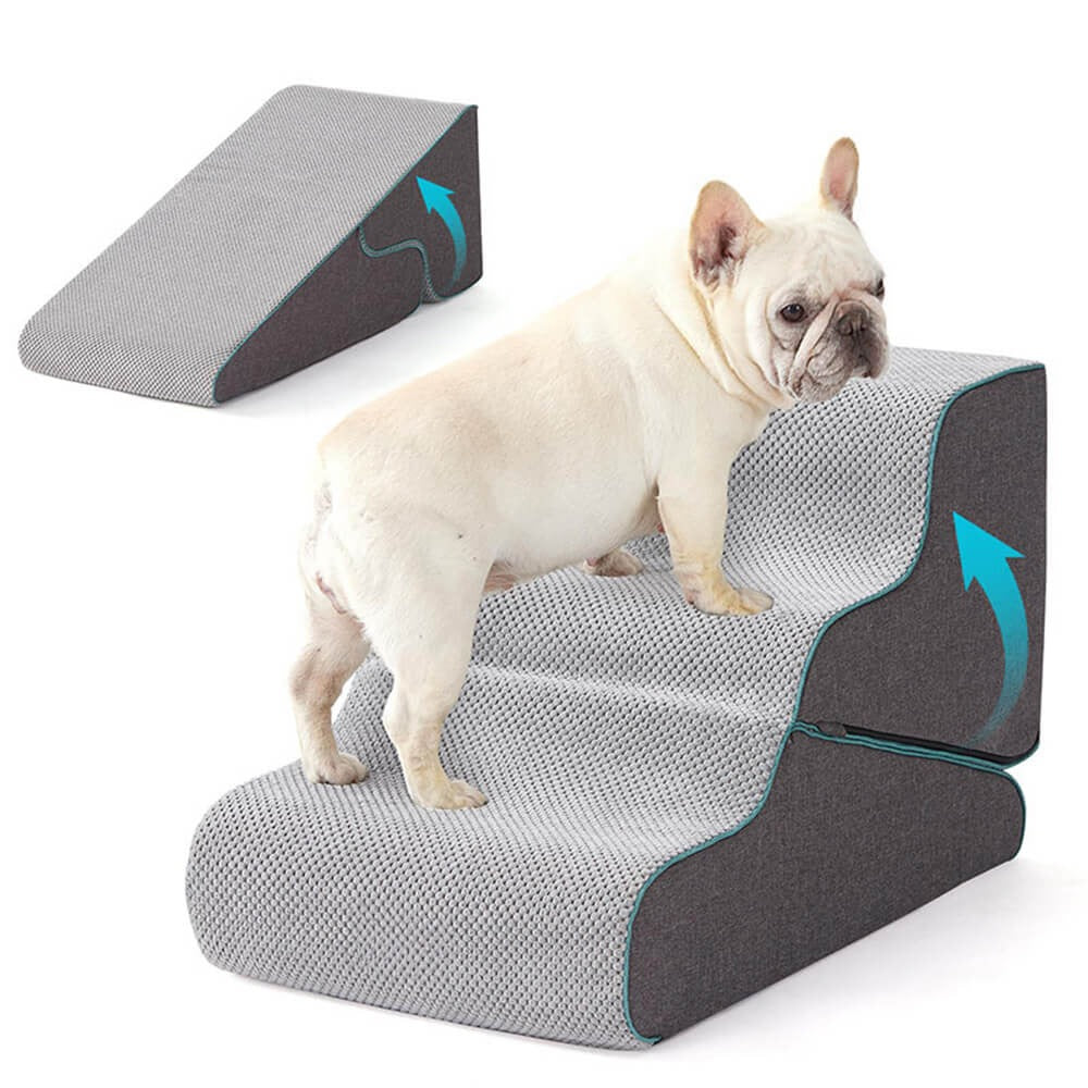 Dog steps with washable cover, offering joint support and easy access for small pets.