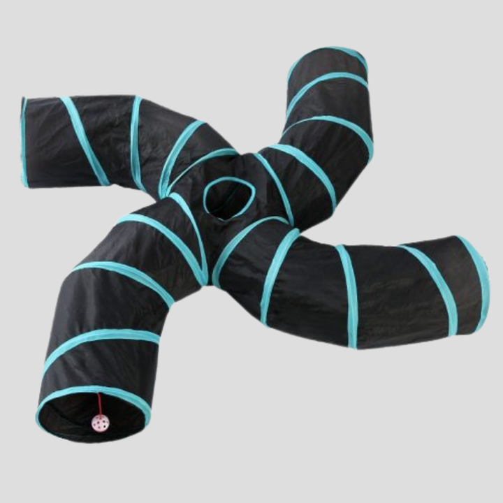Foldable interactive pet play tunnel with peep hole for cats and kittens to exercise and play