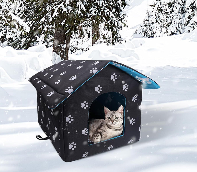 Foldable pet shelter for cats, outdoor use, cozy and self-warming for winter