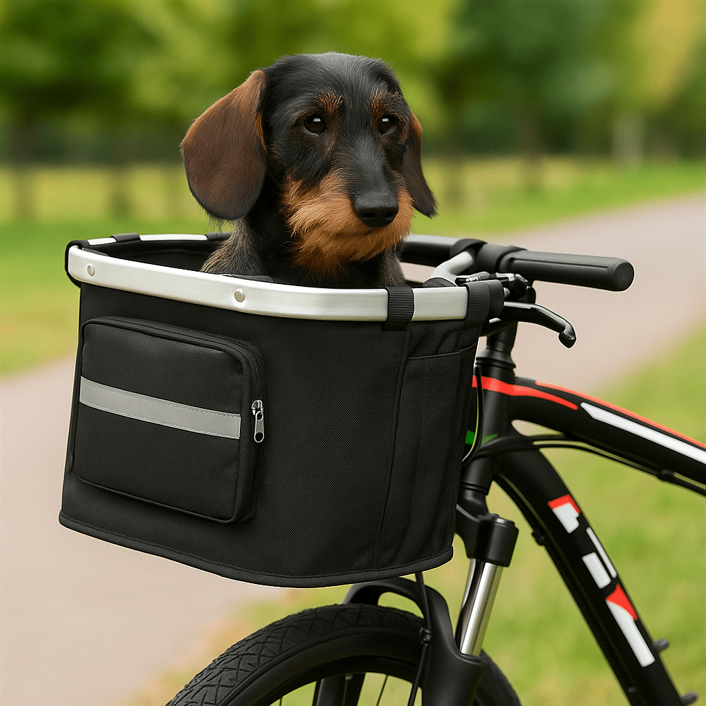 Small dog carrier bike basket, collapsible design, perfect for outdoor pet adventures