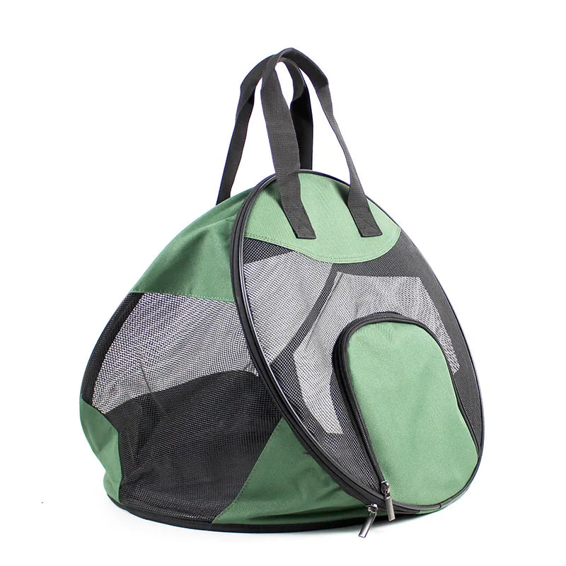 Dog travel bag, foldable & portable, with secure zippers for car use, grey.