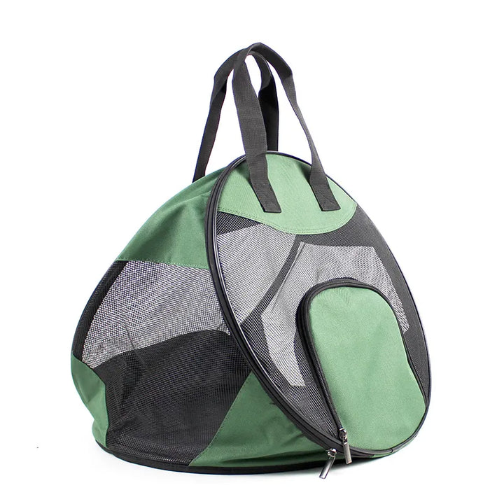 Dog travel bag, foldable & portable, with secure zippers for car use, grey.