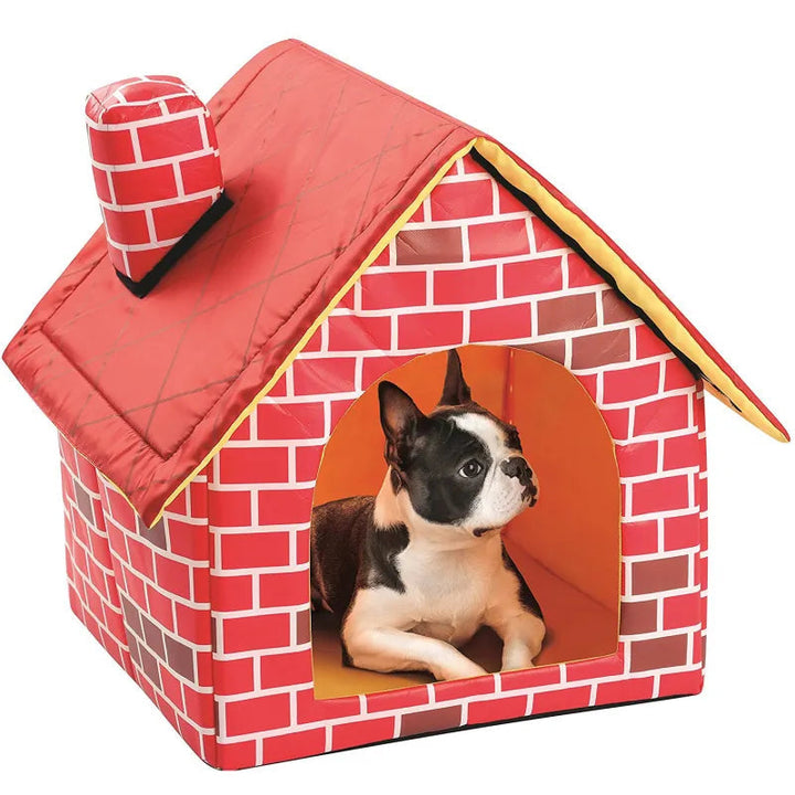 Foldable pet house with realistic brick design, perfect cozy retreat for small to medium indoor/outdoor dogs.