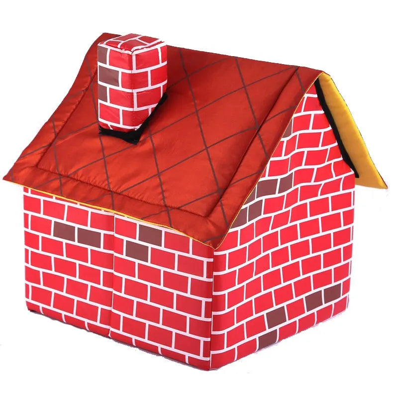 Foldable pet house, red brick dog bed for indoor/outdoor use