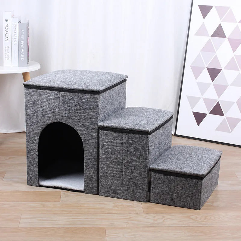 Collapsible pet stairs and ramp, space-saving design for pet mobility and safety, easy storage for pet care