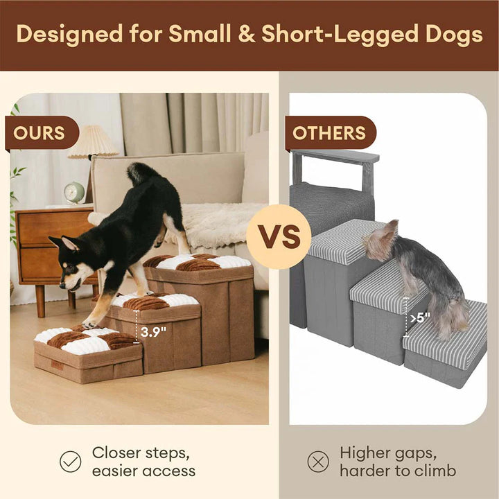 Pet furniture: Foldable dog stairs with storage, ideal for joint support, chessboard design.