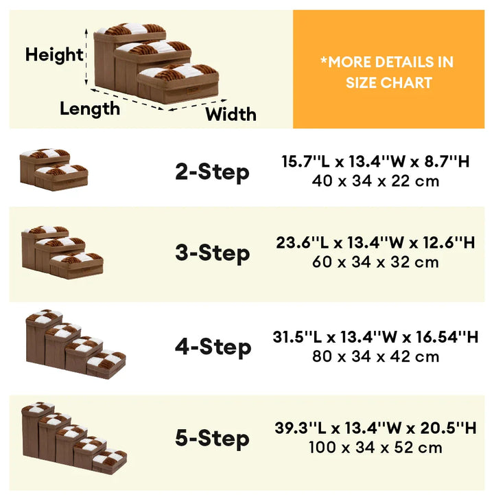 Durable pet steps with storage, promoting joint support, suitable for dogs & cats.